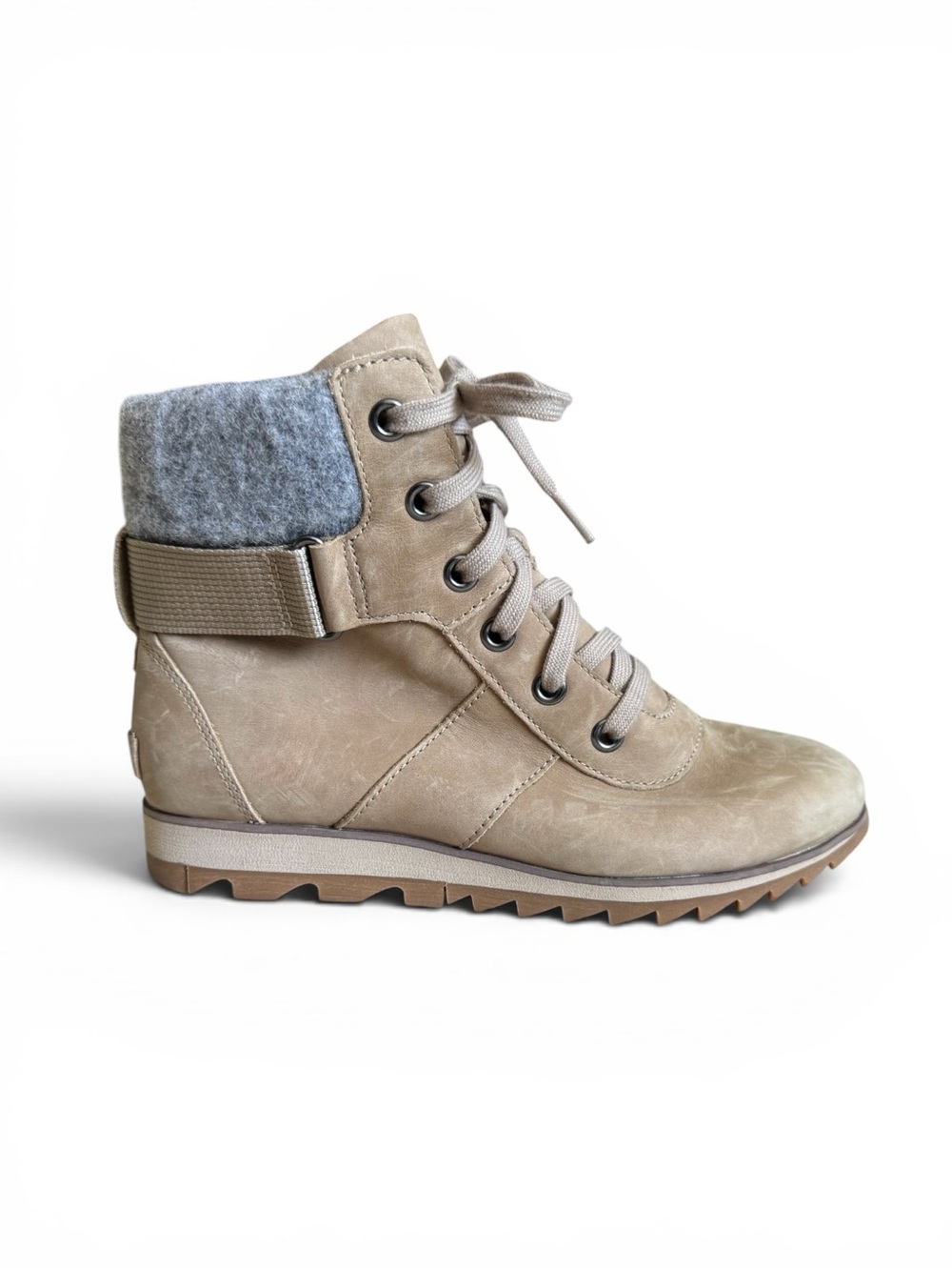 Sorel Harlow Conquest Waterproof Leather Ankle Boots Taupe Beige Gray 8.5